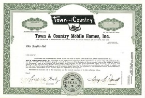 Town and Country Mobile Homes, Inc. - Stock Certificate